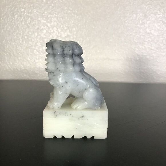 Vintage Carved Gray Grey Quartz Chinese Foo Dog Figurine Statue Decor - Picture 4 of 6